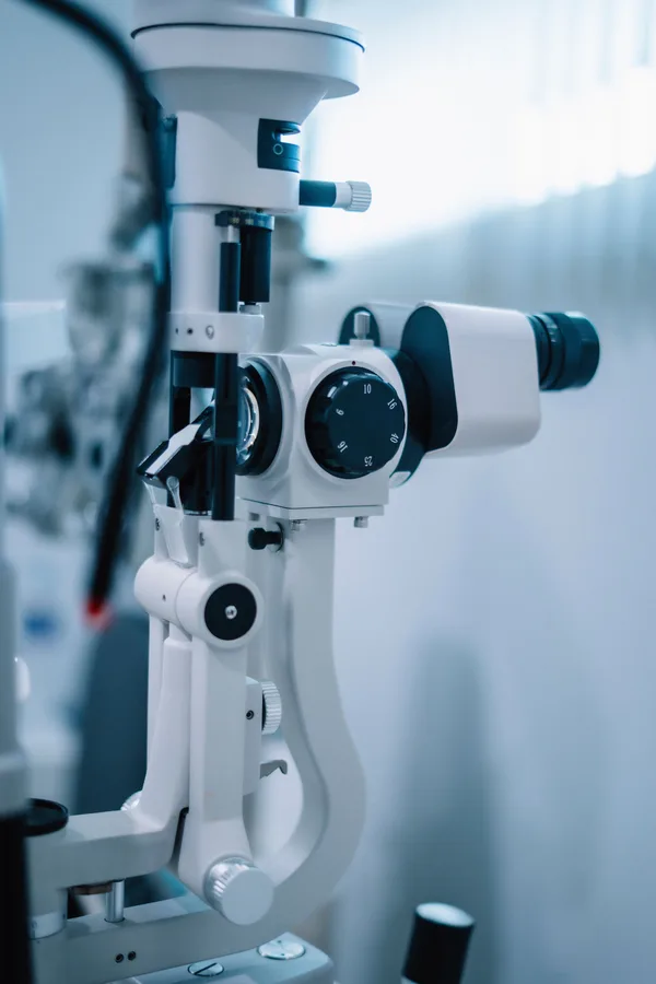 A slit lamp, the microscope an optometrist uses to examine the front of your eye